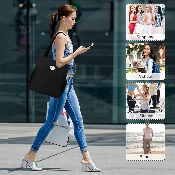 HUA ANGEL Floral Tote Bag - Casual Shoulder Bag Daily Tote Bag with Zipper Gym Travel Shopping Work Handbag for Women - Image 7