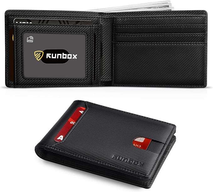 RUNBOX Wallet for Men, Slim Leather Bifold, RFID Blocking Card Holder | Minimalist Front Pocket Design, Credit Card Organizer, Holds 11 Cards, Large Capacity, Thin Profile, Birthday Gifts for Men by RUNBOX