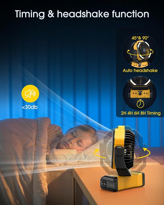 Portable Rechargeable Camping Fan 20000mAh Cordless Battery Powered Fans | Yellow - Image 5