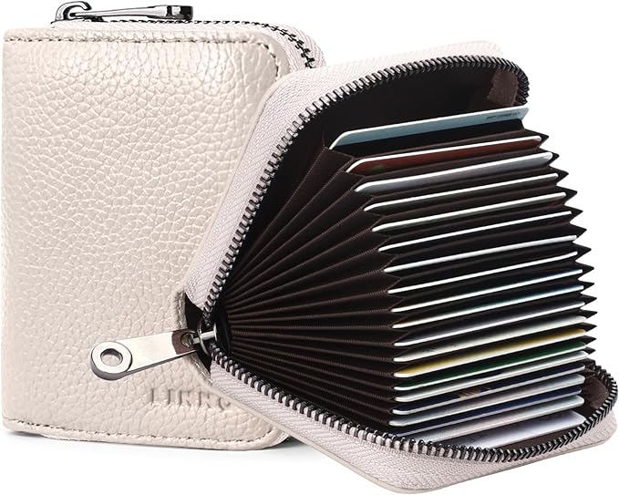 Linno RFID 20 Slots Credit Card Holder Genuine Leather Small Wallet for Women or Men with Zipper by Linno