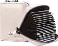 Linno RFID 20 Slots Credit Card Holder Genuine Leather Small Wallet for Women or Men with Zipper by Linno
