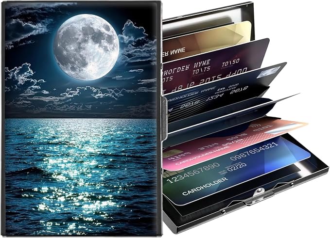 Metal Wallet,Credit Card Holder for Women,Slim RFID Blocking Credit Card Holder Thin Aluminum Wallet ID Case,6 Slot Business Mini Hard Metal Case for Women/Men,Sea Ocean Moon by Unknown