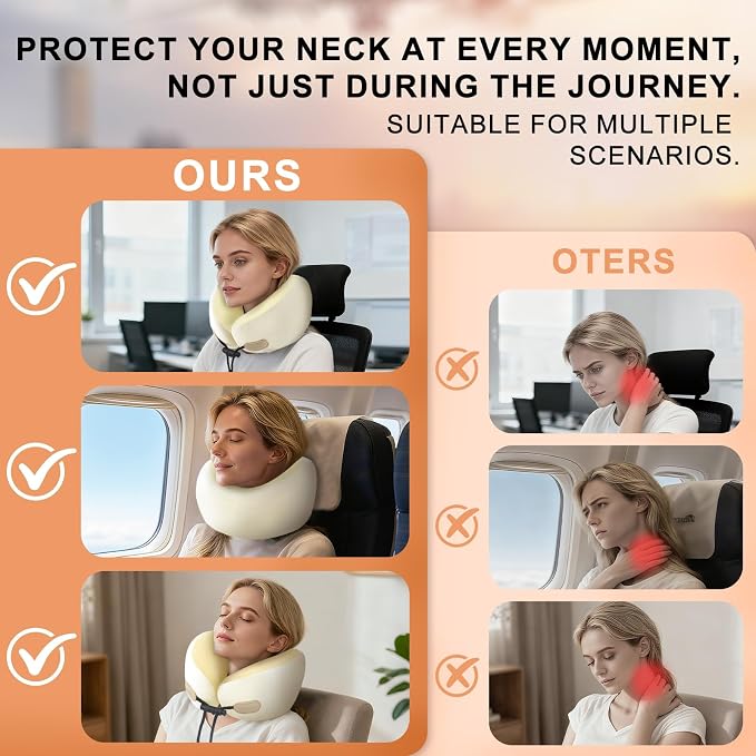 Travel Essentials,Travel Neck Pillow for Airplanes Sleeping,Neck Support Pillow,Portable Oldable Memory Foam(Ivory White) - Image 4