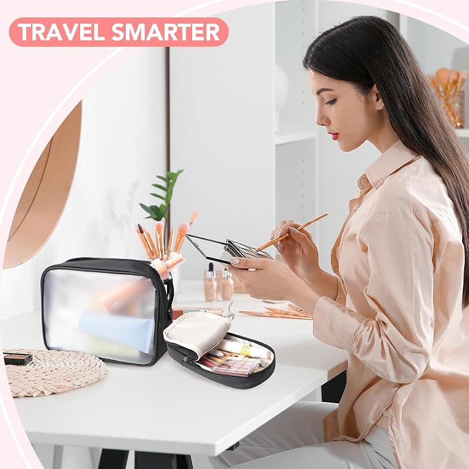 5-Piece Travel Toiletry Bag for Women, Organize Toiletries & Cosmetics | Personal Travel Essentials, with Hanging Toiletry Bag, Clear Cosmetic Bag, Makeup Bag, Jewelry Case & Cable Pouch - Black - Image 6