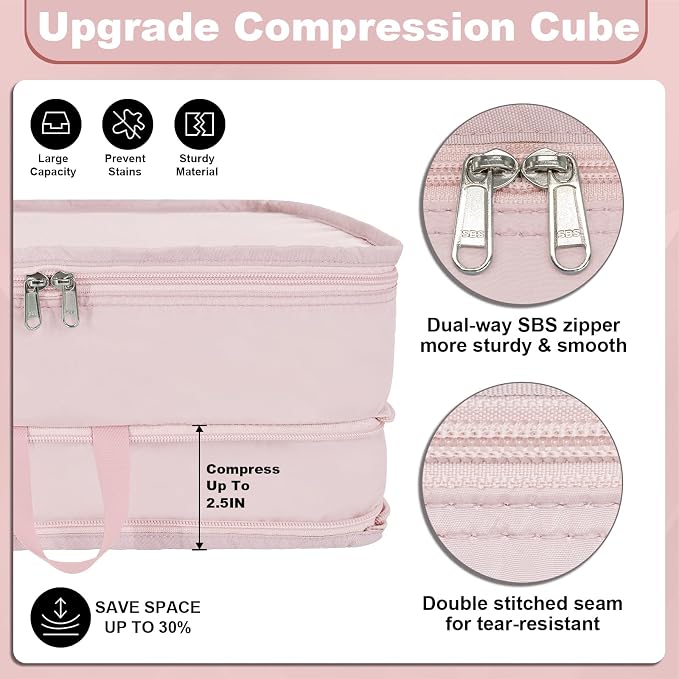 Packing Cubes for Travel Packing Organizers Compression Travel Cubes, Pink | Compression Packing Cubes Luggage Suitcase Organizer Bags Compression Bags for Travel Accessories - Image 3