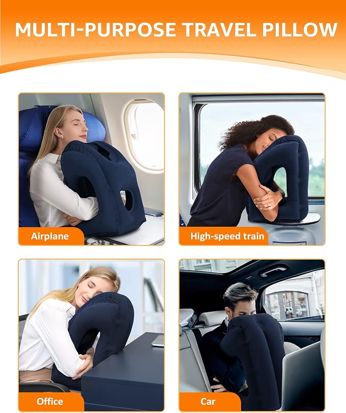 Sunany Travel Pillow, Inflatable Neck Pillow Used for Airplanes/Cars/Buses/Trains/Office Napping with Eye Mask/Earplugs (Blue) - Image 7