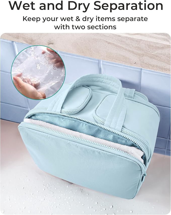 BAGSMART Travel Toiletry Bag, Crush Toiletry Bag for Women, Wide-open Puffy Toiletry Bags for Traveling, Large Travel Cosmetic Makeup Bag Organizer for Accessories,Toiletrie, Blue - Image 5