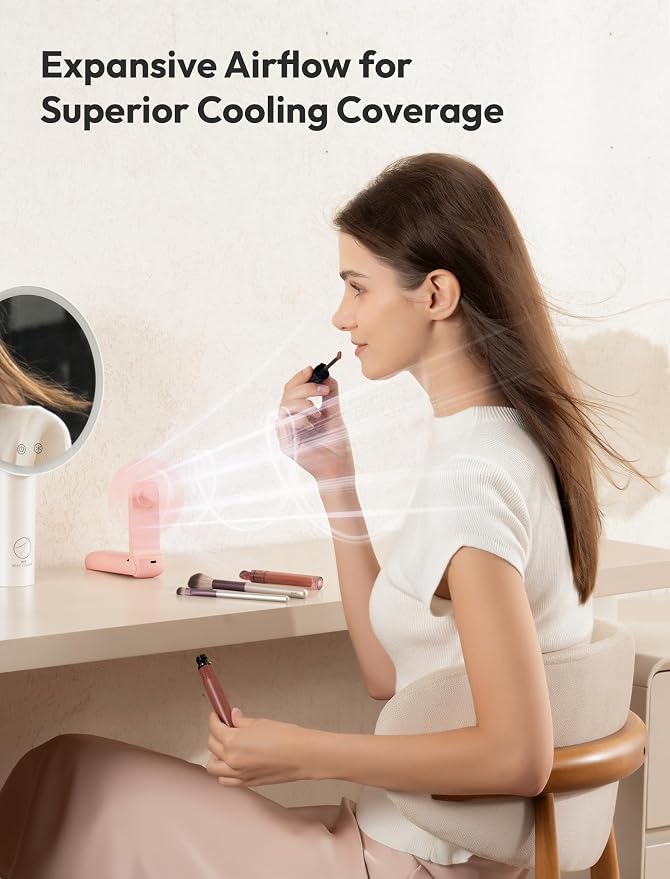 Aecooly Slim Portable Fan 2 Pack, Thin Handheld Fan, USB Rechargeable | Mini Personal [24H Max Cooling Time], Battery Powered Small Foldable Pocket for Travel, Summer, Gifts for Women -Pink - Image 5