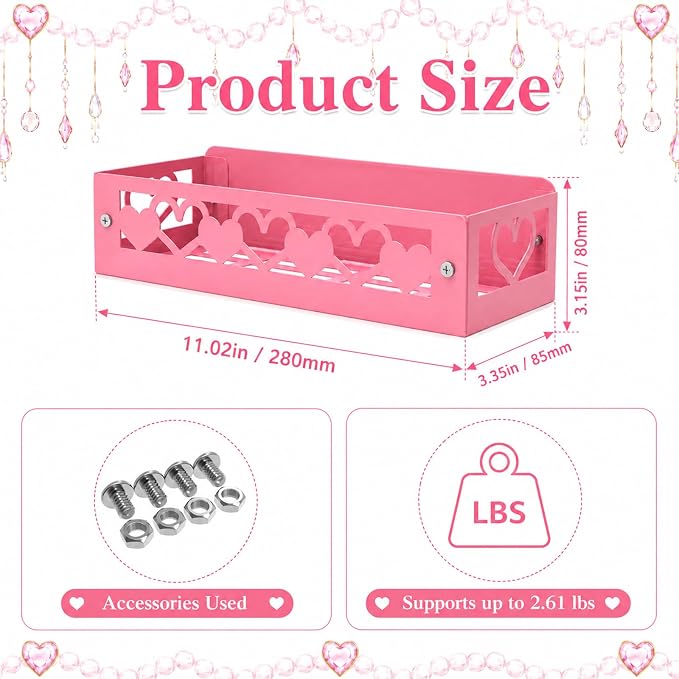 OYEFLY Pink Heart Magnetic Spice Rack for Refrigerator, Metal Magnetic Shelf Basket, Cute Fridge Organizer and Storage, Pink Kitchen Accessories for Spice Storage, Cabinet or Laundry Room (2) - Image 2