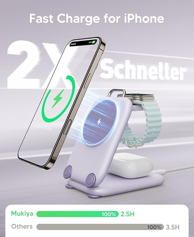 PaktVault Traveling Fast Wireless Charging Station for Apple Devices | Magnetic 3 in 1 Phone Charger Stand for MagSafe-enabled iPhone 17 16 15 14 13 12 Pro Max Plus Air, Apple Watch&Air pods Pro - Image 3