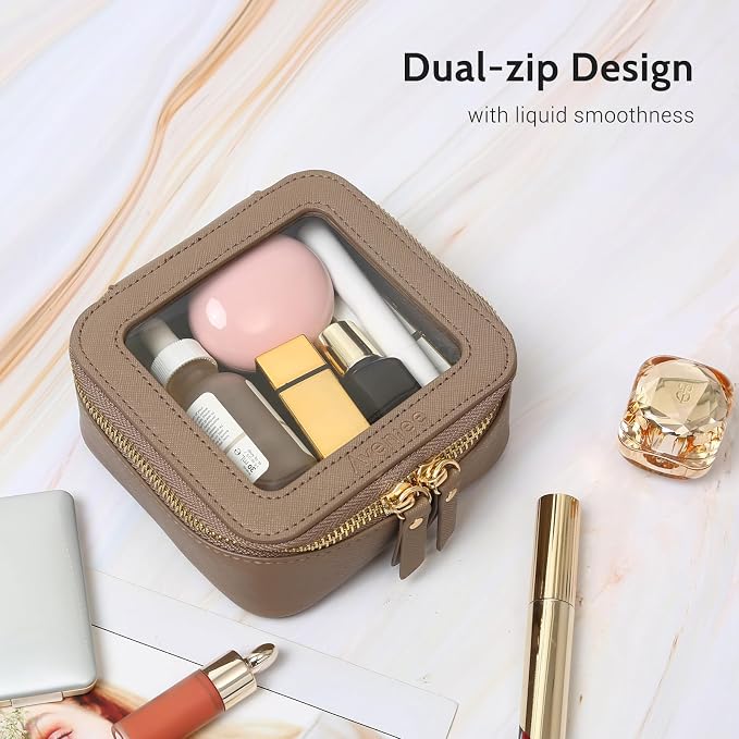 Aveniee Mini Clear Makeup Bag, Small Cosmetic Bags Travel Toiletry Pouch Organizer, TSA Approved Make up Case with Zipper, Car Bag for Essentials,Taupe - Image 3