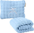 Travel Blanket and Pillow-2-in-1, Ultra-Soft&Compact, One-Piece Airplane Blanket with Hand Luggage Belt and Backpack Clip,Travelers Accessories Gifts, 61x43 Inches (Blue) by Unknown