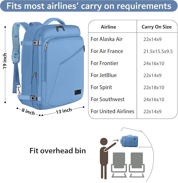 MATEIN Cute Backpack for Women, Expandable Carry on Backpack for Travelling | 45L Rucksack for Traveler Nurses Teacher, Fits Overhead Bin, Water Resistant, Lightweight, Gifts for Business Outdoor Sports - Image 2