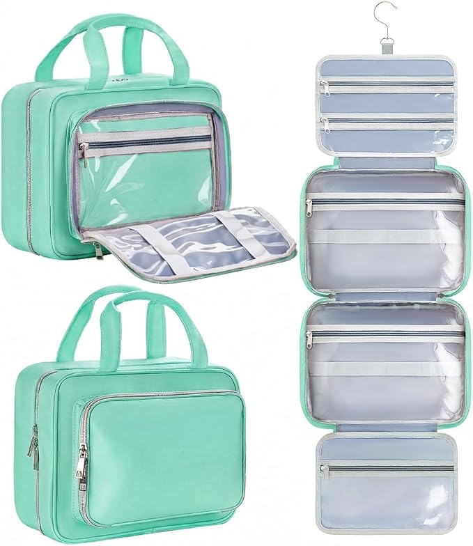 Travel Hanging Toiletry Bag for Women - Waterproof Cosmetic Organizer with Clear Window, Lightweight Bathroom Bags for Essentials, Makeup, Shampoo, Toiletries Green,Large by Chakipee