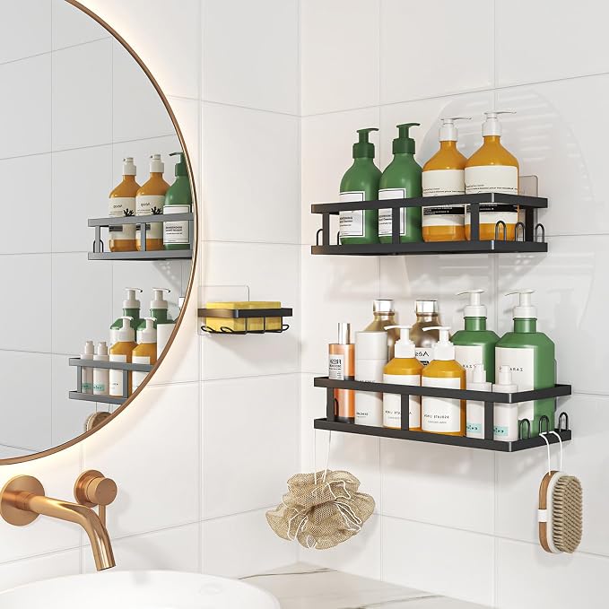 Youvip Shower Caddy, Black, Adhesive No Drill Bathroom Organizer | Soap Holder, Large Capacity, Rustproof Shelves, Inside Shower - Image 6