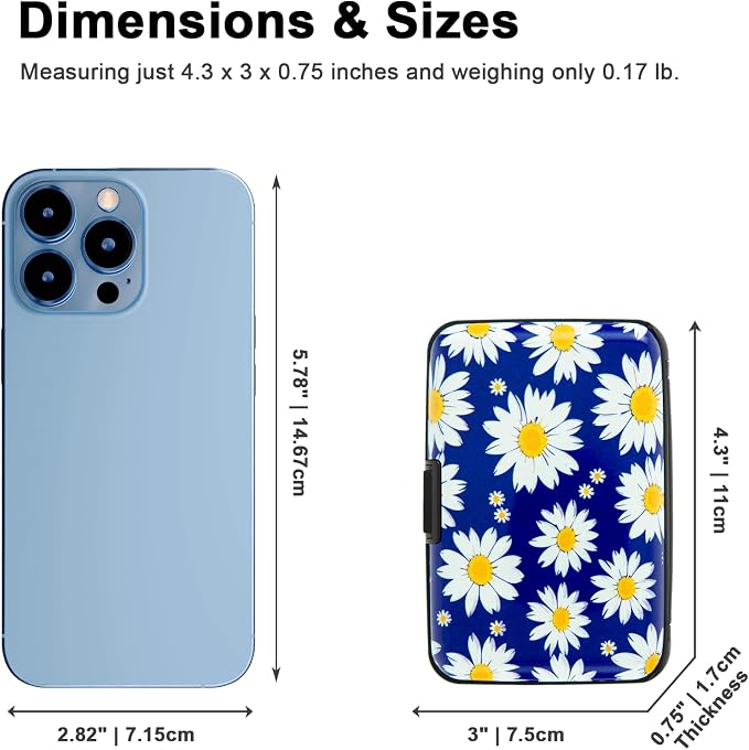 Credit Card Holder for Women Men RFID Blocking Wallet Small Business Metal Slim Mini Aluminum Hard Case (White Flowers Chamomile) - Image 2