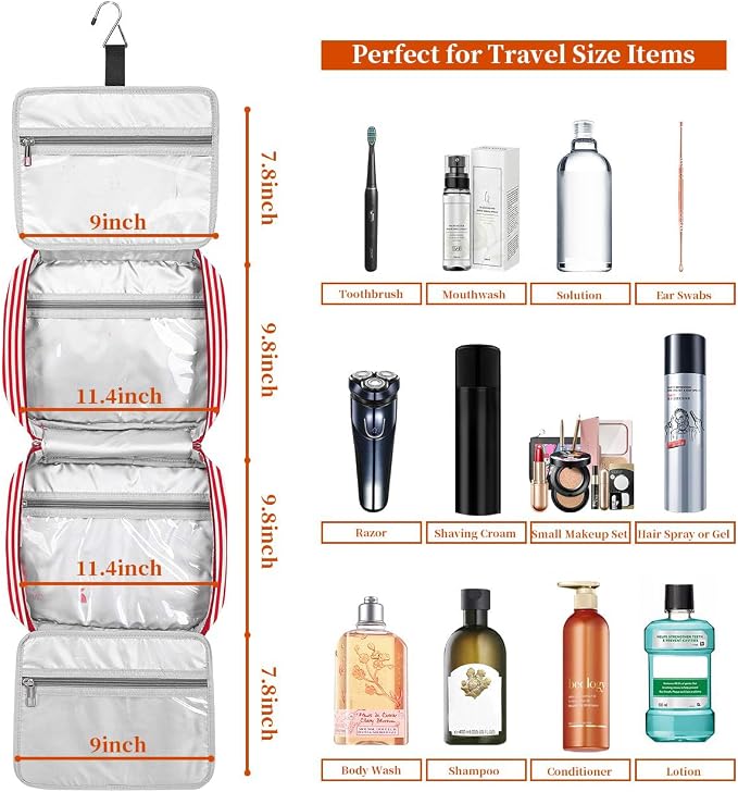 Hanging Travel Toiletry Bag,Large Capacity Cosmetic Travel Toiletry Organizer for Women with 4 Compartments & 1 Sturdy Hook,Perfect for Travel/Daily Use/Christmas - Image 4