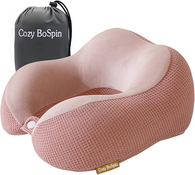 Travel Pillow - Neck Pillow for Traveling, Memory Foam Portable Support Pillow,Comfortable and Lightweight Quick Pack for Camping,Sleeping Rest Cushio (Pink) by Cozy+BoSpin