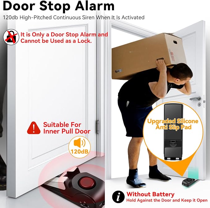 AceMining Door Stop Alarm, 120dB Door Stopper Security Wedge for Travel | Door Alarm for Home, Hotel and Apartment Entry, Rubber Wedge Stopper with Siren for Safety - Image 2