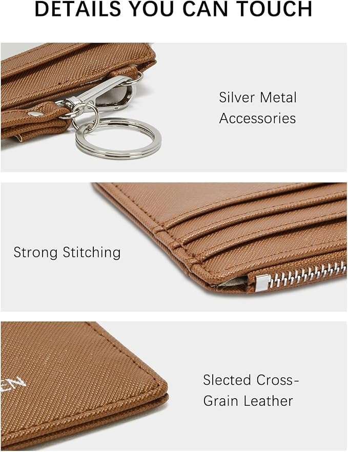 BOSTANTEN Credit Card Holder RFID Small Wallet for Women with Keychain | Slim, Wristlet, Zipper Coin Pocket, Pocket-Friendly, Vegan Leather, Minimalist, Gifts, Brown - Image 3