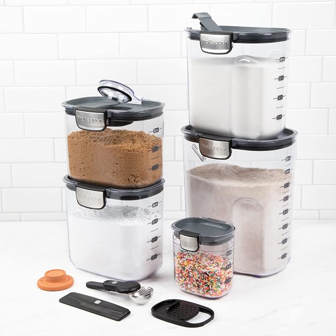 ProKeeper+ Airtight Food Storage Container Set – Clear Plastic Flour and Sugar Canister Set with Magnetic Accessories for Kitchen Organization (Grey, 9-Piece) - Image 3