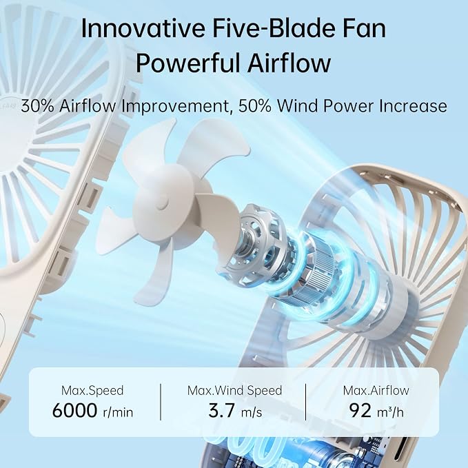 JISULIFE Handheld Mini Lash Fan with Bracket, Small Portable USB Rechargeable Personal Makeup/Eyelash Fan with 3 Speeds for Women Mom Girls Office Outdoor Travel Beige | For Office, Outdoor & Travel, with Bracket, Portable for Makeup, Gift for Women, M... - Image 3