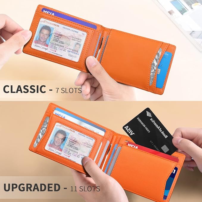 RUNBOX Slim Wallet for Men Genuine Leather RFID Blocking Bifold Minimalist Front Pocket Mens Wallet with Money Clip Thin Gift Box - Image 2