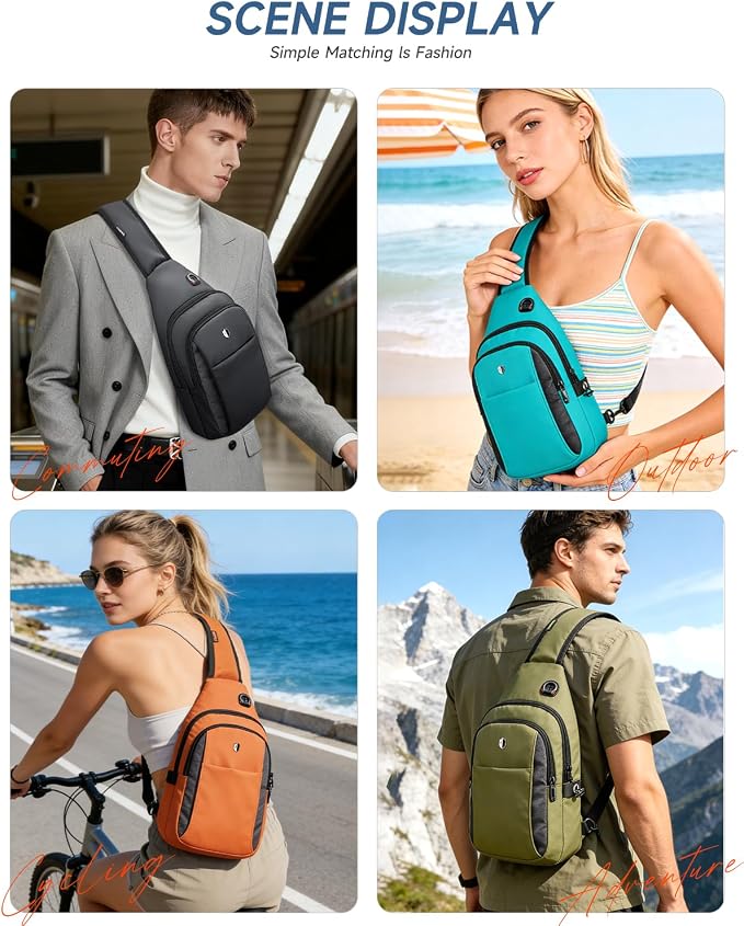 Sling Bag for Men, Anti Theft Crossbody Bag with Lockable Zipper, Water Resistant Chest Bag Fits 11” iPad & Switch 2, Lightweight Sling Backpack for Travel, Work & Commuting - Image 2