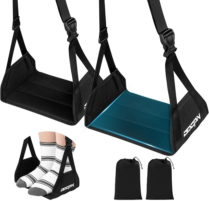 2-Pack Foot Hammock Plane Travel, No Collapse Thickened Bamboo Foot Rest | Portable Airplane Foot Sling Wing with Thickened Foam & Carry Bag, Long-Flight Travel Essential Designed to Relax Your Feet by ODCPN
