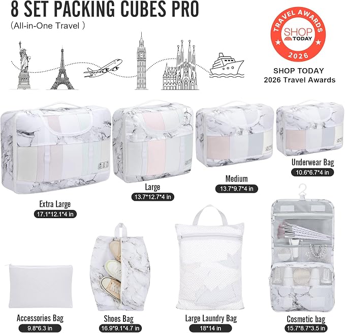 Veken 8 Set Packing Cubes for Travel Essentials, Suitcase Organizer Bags in 4 Sizes, Carry-On Luggage Accessories with Laundry Bag, Airplane Must Have with 99-Count Mesh Holes - Image 2