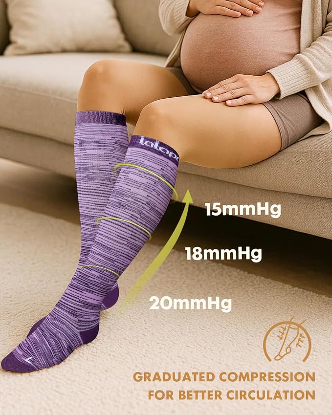 Thick Soft Cotton Compression Socks | 2 Pairs 15-20mmHg Cushioned Soft Breathable Comfortable Knee High Compression Socks for Women Men, Pregnancy Travel Nurse - Image 5