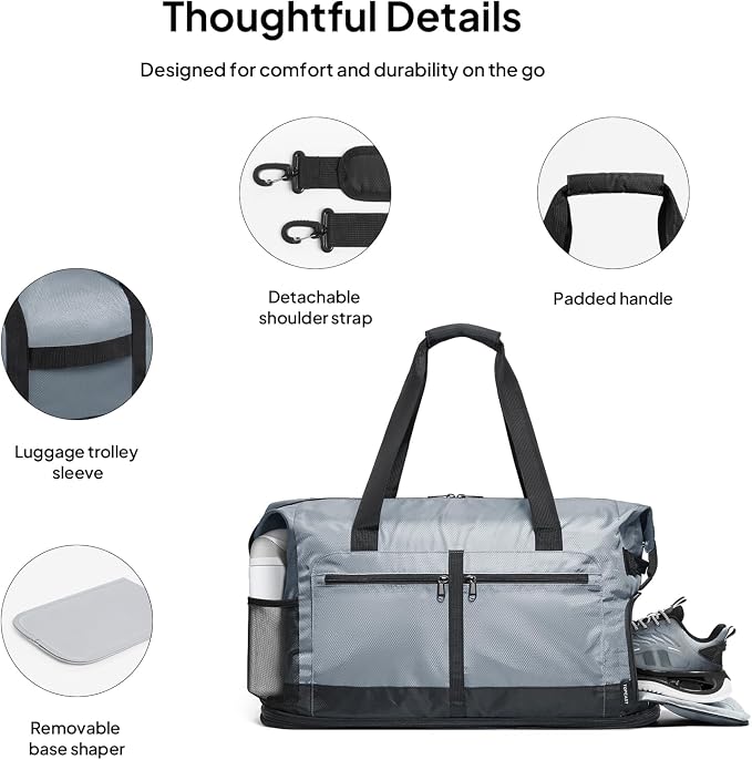 TOPEAST Foldable Travel Bag for Men & Women, 65L Weekender Overnight Duffle Bag for Travel, Expandable Airline Approved Carry-On with Shoe Compartment, Lightweight Personal Item Bag, Water-resistant - Image 5