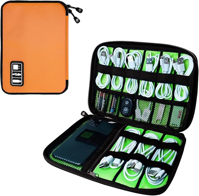 Lcsmaokin Electronics Travel Organizer,Portable Waterproof Electronic Travel Storage Bag for Small Charging Cord Storage,Charger,SD Card etc,for Travel,Business-Orange Green by Lcsmaokin