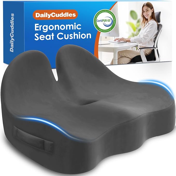 Seat Cushion, Chair Cushions, Memory Foam Office Chair Cushion | Hip & Sciatica & Tailbone Pain Relief, Long Sitting Comfort for Office Chairs/Desk Seats/Wheelchair (Large, Grey) by Unknown