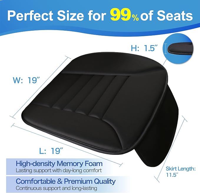 Lofty Aim Car Seat Cushion for Driving, Memory Foam Driver Seat Cushion | Car Seat Cushion for Long Driving, Automotive Seat Cushion for Pain Relief, Car Seat Pillow Fits Most Vehicles, Office, Black - Image 3