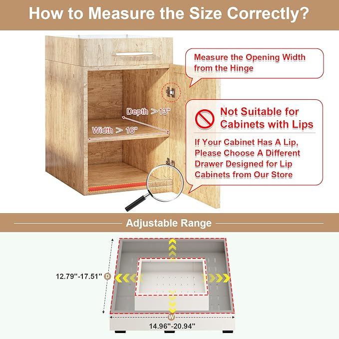 Fokyfok Pull out Cabinet Organizer,16"-21"W,13"-17"D,Expandable,Adhesive | No Drill,3 Rails,Adjustable Slide out Drawers for Kitchen,Pantry,Roll out Shelves,for Cabinets Without Lip,Bathroom,White,1PC - Image 2