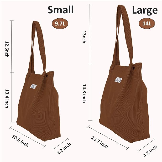UERRUAM Corduroy Tote Bag for Women with Inner Pockets, Cute Go-to Bag | Slouchy Shoulder Bag for Everyday, Work, Books, Beach & Grocery Shopping, Lightweight Washable Foldable, Cloth Purse - Image 5
