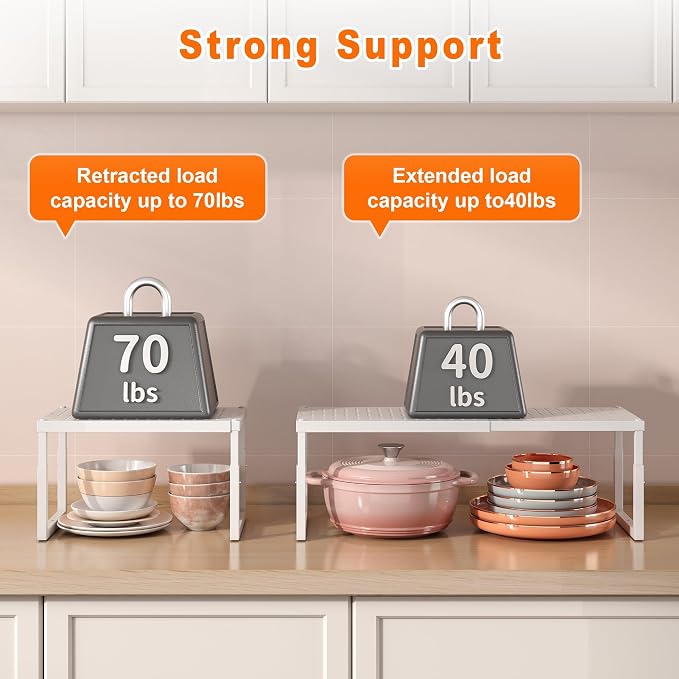 RUILALIFE Expandable-Stackable-Shelf-Organizer-For-Cabinet Pantry Closet,Kitchen Counter Shelf With Adjustable Height, Metal Storage Shelf Riser Spice Rack For Cupboard Countertop - Image 7