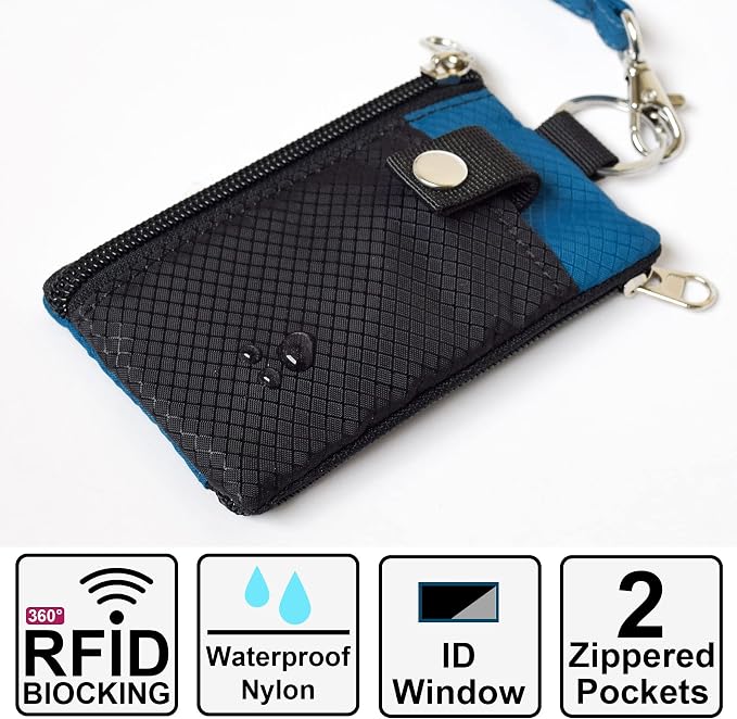 CHENSPRX Minimalist RFID Blocking Small Wallet with ID Window,WaterResistant Zip Id Case Wallet with Lanyard Keychain for Cards,Cash,Travel,Women,Men - Image 2