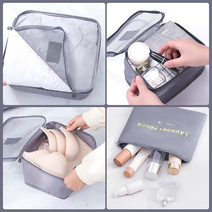 6 Set Packing Cubes for Travel Luggage Packing Bags Reusable Lightweight Suitcase Organizer Cubes Set for Travel Accessories (Grey) - Image 7