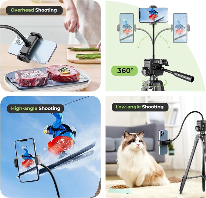 Aureday Phone Tripod, 82" Tripod for iPhone with Flexible Gooseneck, Wireless Remote and Phone Holder, Extendable Cell Phone&Camera Tripod Stand for Selfies/Video Recording/Live Streaming/Vlogging - Image 3
