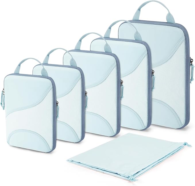 Bagsmart Compression Packing Cubes, Travel Bag Cruise Ship Essentials | Lightweight, Compressible Suitcase Organizer Set fit Standard Carry-On & Checked Luggage, 6 Set, 14 Set Washable Packing Bags by BAGSMART
