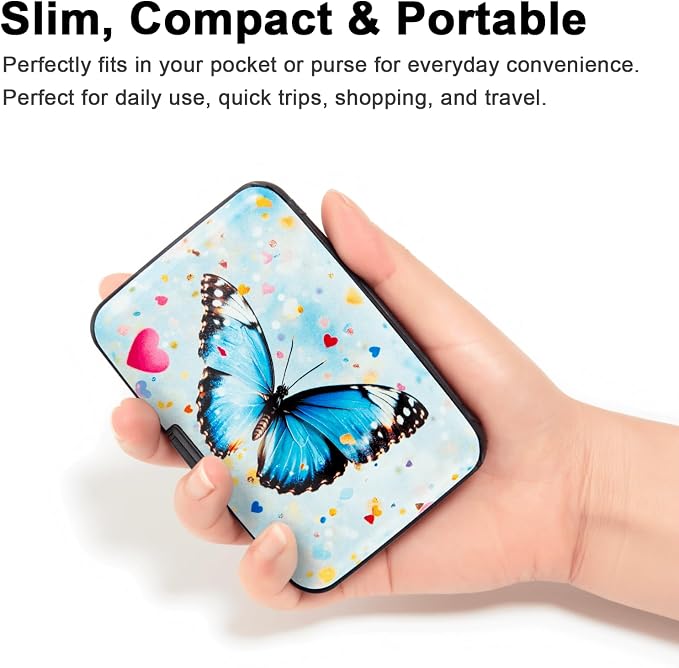 Credit Card Holder for Women Men RFID Blocking Wallet Small Business Metal Slim Mini Aluminum Hard Case (Colorful Hearts Butterfly) - Image 4