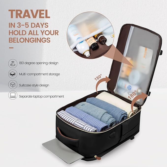 LOVEVOOK 40L Travel Backpack Carry On Airline Approved, Large Backpack with 3 Packing Cubes, TSA Travel Essentials Carry On Bag, Waterproof Weekender Overnight Luggage Daypack, Fits 17.3 Inch Laptop - Image 3