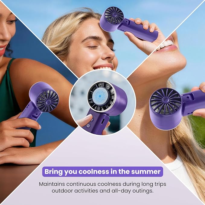 Foldable Handheld Fan with Ice Cooling - 4 Speed Rechargeable Mini Portable Fan, Ultra-Lightweight Personal Air Cooler for Desk, Travel and Makeup, Purple - Image 5