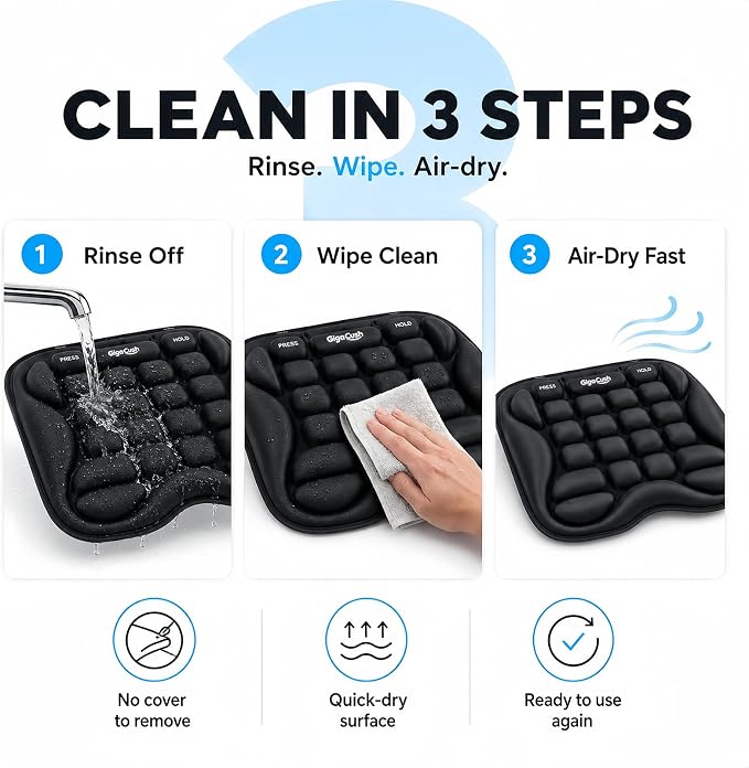 Airplane Seat Cushion for Long Flights, Inflatable Travel Seat Cushion with Built-in Pump, Adjustable Air Cell Support, Lightweight Portable Seat Pad for Stadiums and Concerts, Black - Image 7