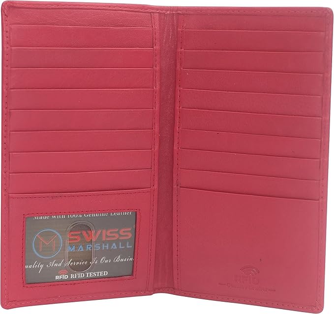Marshal Bifold Leather RFID Blocking Wallet For Men & Women | Genuine Leather Holder With 19 Slots, 2 Bill Compartments & ID Window | For Credit/Debit Cards, Money & More (CN Pink) by Marshalwallet