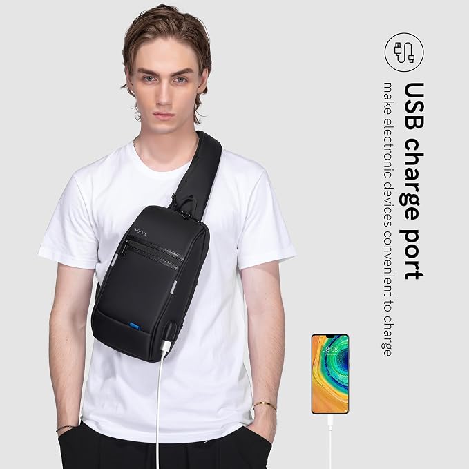 VGOAL Crossbody Bag Sling Bag for Men Sling Backpack Daypack | Waterproof,USB Charge Port,Minimalist,RFID Pocket,9.7 Inch IPad,Anti-theft pocket,Small,Travel Sport Running Hiking - Image 3
