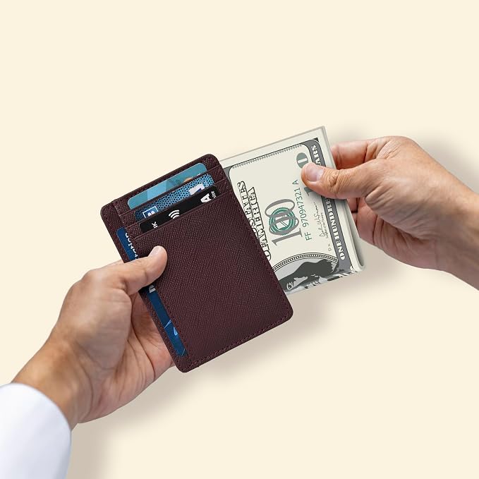 Berry Leather Slim Minimalist Wallet, RFID Blocking Front Pocket Card - Image 4
