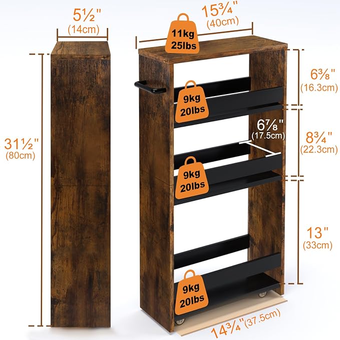 TEAMIX Slim Rolling Storage Cart, Wood 4-Tier Narrow Kitchen/Laundry Cart | 5.5"W Thin Cabinet with Wheels and Handle, Use as Spice Rack Next to Fridge, Laundry Room Organization Between Washer & Dryer - Image 6